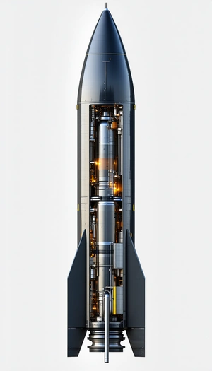 A Large Rocket Ship Is Shown In A White Background