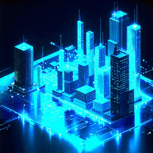 Financial Technology In Tech Office With Blue White
