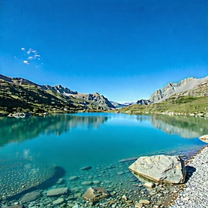 Nature Hdr Photography: Clear Sky Over Alpine Lake With Serene Lake