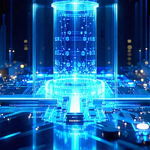 Tech Cinema 4D: Quantum computer with blue light glow