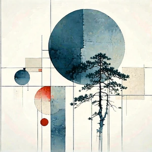 Abstract Sumi-E Painting: (minimalist:1.42) collection with geometric shape