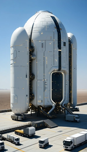 A Large White Spacecraft With A Hollow Center, Resembling A Giant White Tube