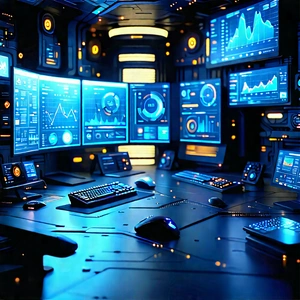 (futuristic:1.36) Digital Workspace With Image, There