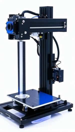 A Large, Black, And Blue Machine With A Blue Light On Top