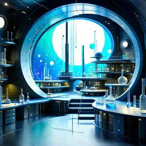 (futuristic:1.23) Research Laboratory With Image, There
