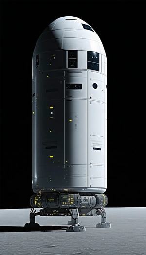 A Large White Spacecraft Is Shown In A Dark Room