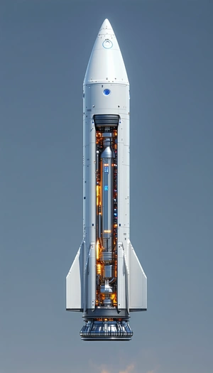 A White Rocket Ship Is Shown In A 3d Model