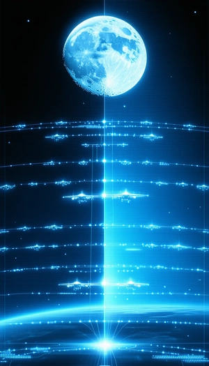 A Large, Blue, And White Spacecraft With A Moon In The Background