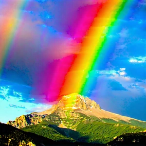 Nature Commercial Photography: Rainbow Over Mountain Peak With Beautiful Rainbow