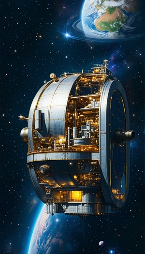 In The Image, There Is A Large, Futuristic Space Station With A Dome-shaped Structure