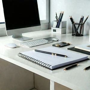 Business Octane Render: Workplace with notebooks and pens on desk
