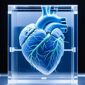 A Heart Is Displayed In A Glass Case, Showcasing Its Intricate Structure