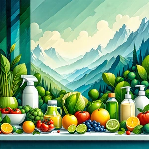 Lifestyle Gouache Painting: Wellness Scene With Healthy Food With Painting Kitchen