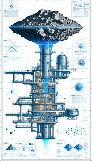 A Blue And White Drawing Of A Large Building Is Shown