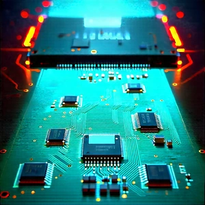 Circuit Board With Holographic Projection With Close-up Computer