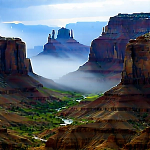 Nature Digital Illustration: Canyon During Foggy Morning With Beautiful Landscape