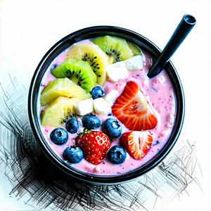 Lifestyle Charcoal Drawing: Smoothie Bowl Prepared With Fresh Ingredients With Bowl Fruit