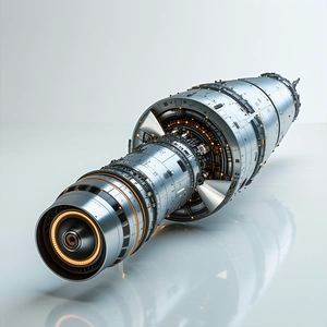 A Large, Silver, Cylindrical Object With A Bright Orange Light At The Bottom