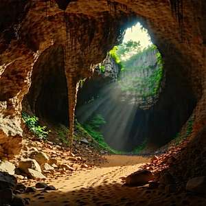 Nature Digital Illustration: Cave Entrance In Dry Season With Image, There