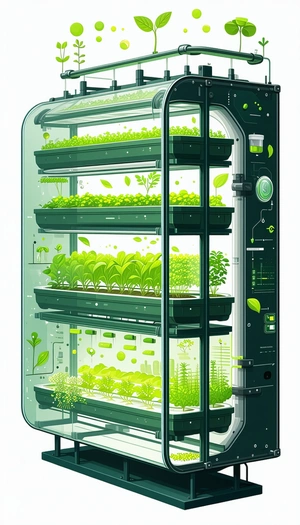 A Large, Green, Multi-layered Plant Growth Chamber Filled With Various Plants