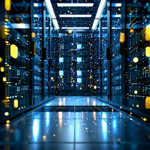 Server Rack With Digital Particles With Image, There