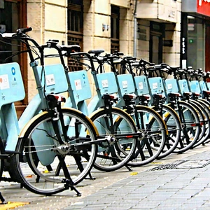 Urban Matte Painting: (city:1.13) bicycle sharing in arts district
