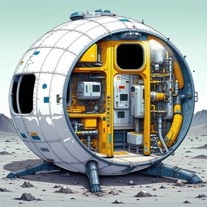In The Image, There Is A Large, Round, White Spacecraft With A Yellow Interior