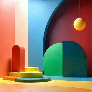 Abstract Generative Art: Minimalist Composition With Triadic Color Palette With Colorful Room