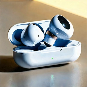 Wireless Earbuds With Digital Artwork With White Blue