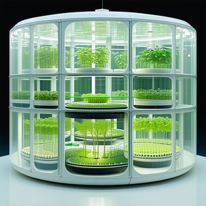 A Large, Round, Glass Structure Filled With Various Plants