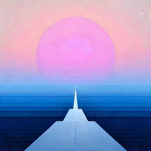 Abstract Concept Art: (minimalist:1.33) Arrangement With Horizon Line With Large, Pink