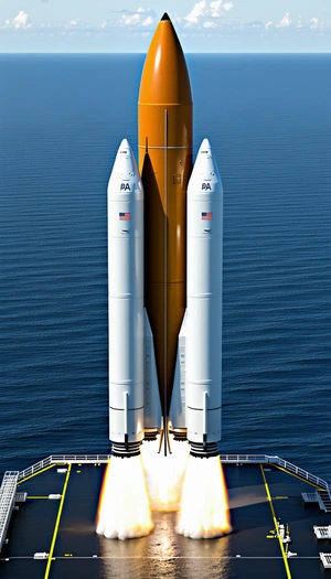 A Large Rocket Ship Floating On The Water