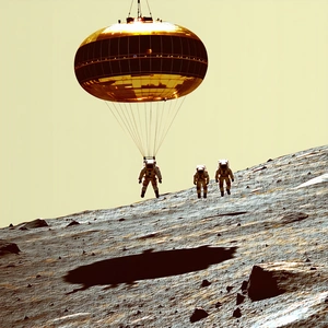 In The Image, There Are Three Astronauts Walking On The Moon's Surface