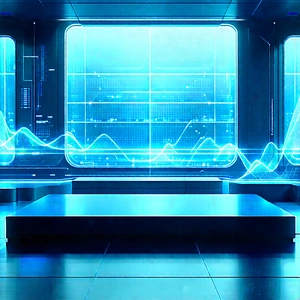 Futuristic (digital:1.1) Workspace With Image, There