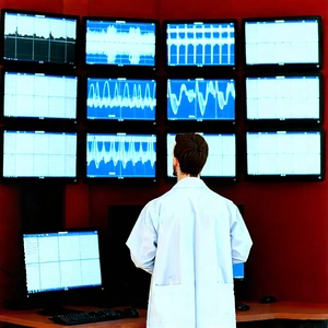 Business Cinema 4D: Healthcare professional using multiple monitors