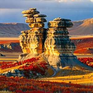 Nature Octane Render: Rock Formation In Autumn Colors With Beautiful Landscape