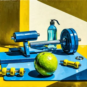 Lifestyle Gouache Painting: Wellness Scene With Fitness Equipment With Image, There