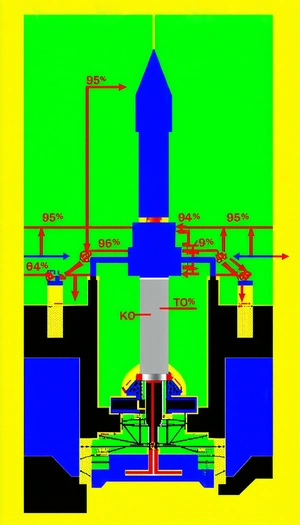 A Blue And Yellow Drawing Shows A Machine With A Blue Pipe And A Yellow Pipe