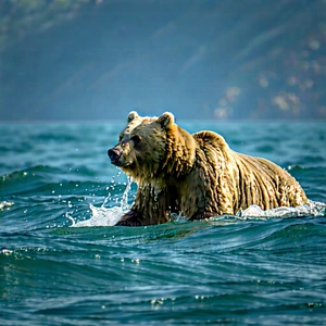 Nature Editorial Photography: Bear In Ocean Waters With Large Brown