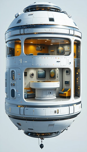 In This Image, There Is A Large, Futuristic Space Station With A Variety Of Rooms And Features