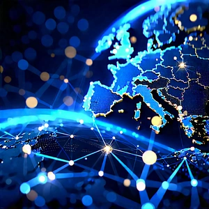 Blockchain Network Visualization With Blue Globe