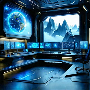Futuristic Digital Workspace With Futuristic Room,