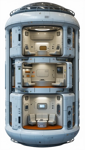 A Large White Space Ship Is Shown In A Three-dimensional View
