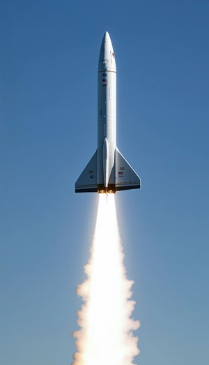 A Rocket Launching Into The Sky, With A Trail Of Smoke Following It