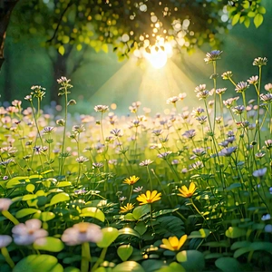 Nature Technical Illustration: Meadow during sunrise
