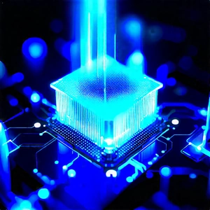 Quantum computer with blue light (glow:1.22)