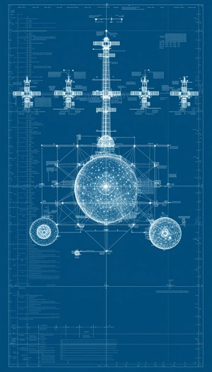 A Blueprint Of A Spacecraft Is Displayed On A Blue Background