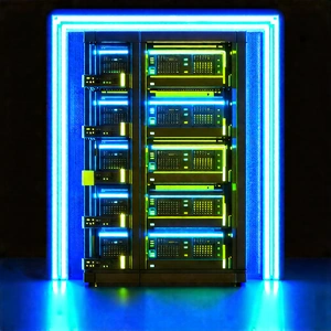 Server Rack With Neon Accents With Large, Brightly