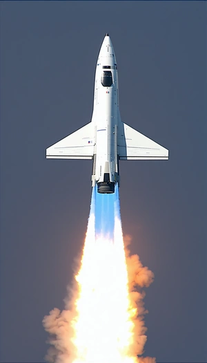 A White Jet Is Flying Through The Sky, Leaving A Trail Of Smoke Behind It