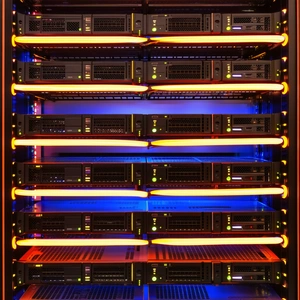 Tech Stock Photography: Server rack with neon accents